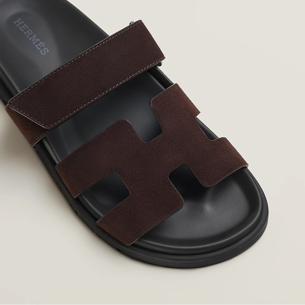 NEW COLOR HERMES BNIB MARRON EBENE CHYPRE SANDALS SIZE 39.5 US 9